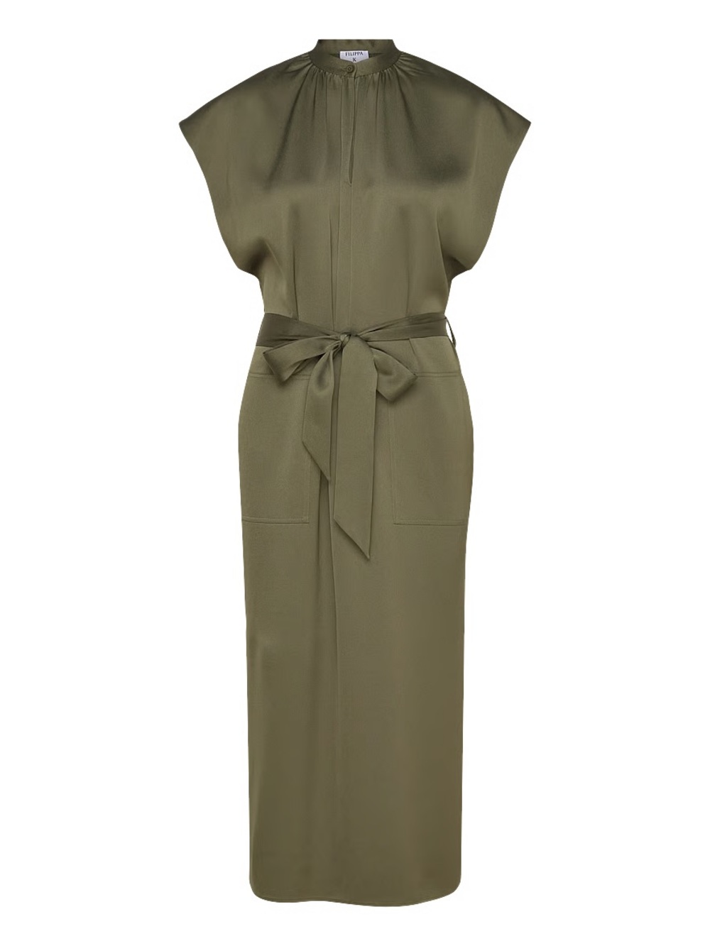 Filippa K Olive Green Satin-Finish Midi Dress - Size 36 (Fits Oversized) NWT